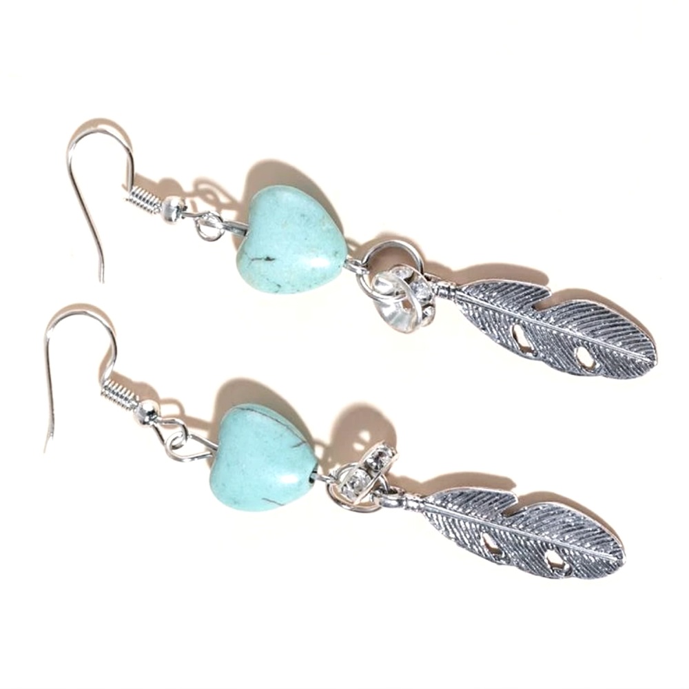 Heart Turquoise Feather Earrings
